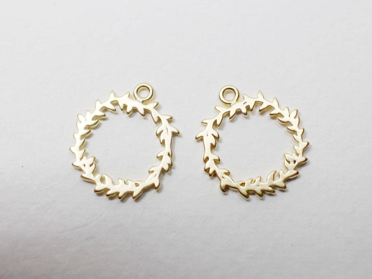 [P0695]2pcs/Christmas Wreath Pendant/Brass/Matte Gold/15x17mm