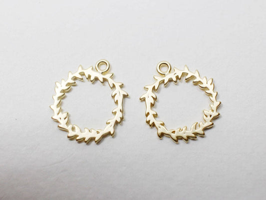 [P0695]2pcs/Christmas Wreath Pendant/Brass/Matte Gold/15x17mm