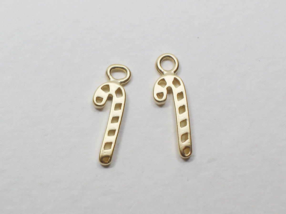 [P0696]2pcs/Christmas Cane Pendant/Brass/Matte Gold/4X12mm