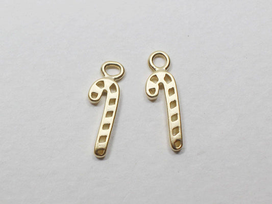 [P0696]2pcs/Christmas Cane Pendant/Brass/Matte Gold/4X12mm