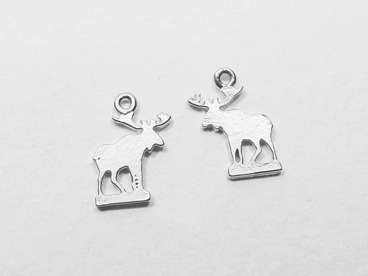 [P0698]2pcs/Christmas Rudolph Pendant/Brass/Matte Rhodium/9x11mm