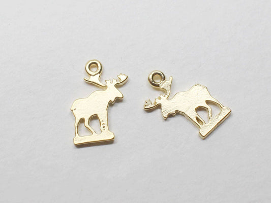 [P0698]2pcs/Christmas Rudolph Pendant/Brass/Matte Gold/9x11mm