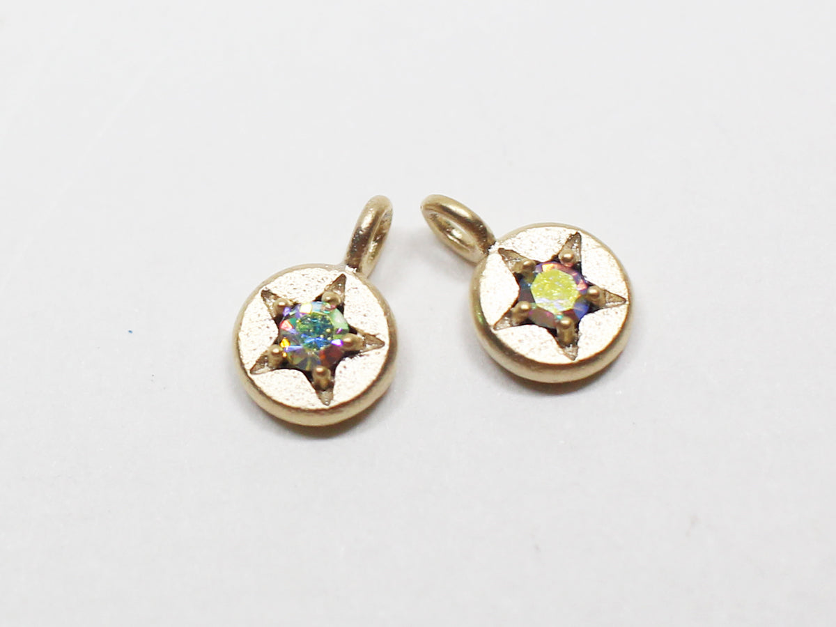 [P0940]2pcs/Mini Star Birthstone Charm/Brass/Matte Gold/4.8mm