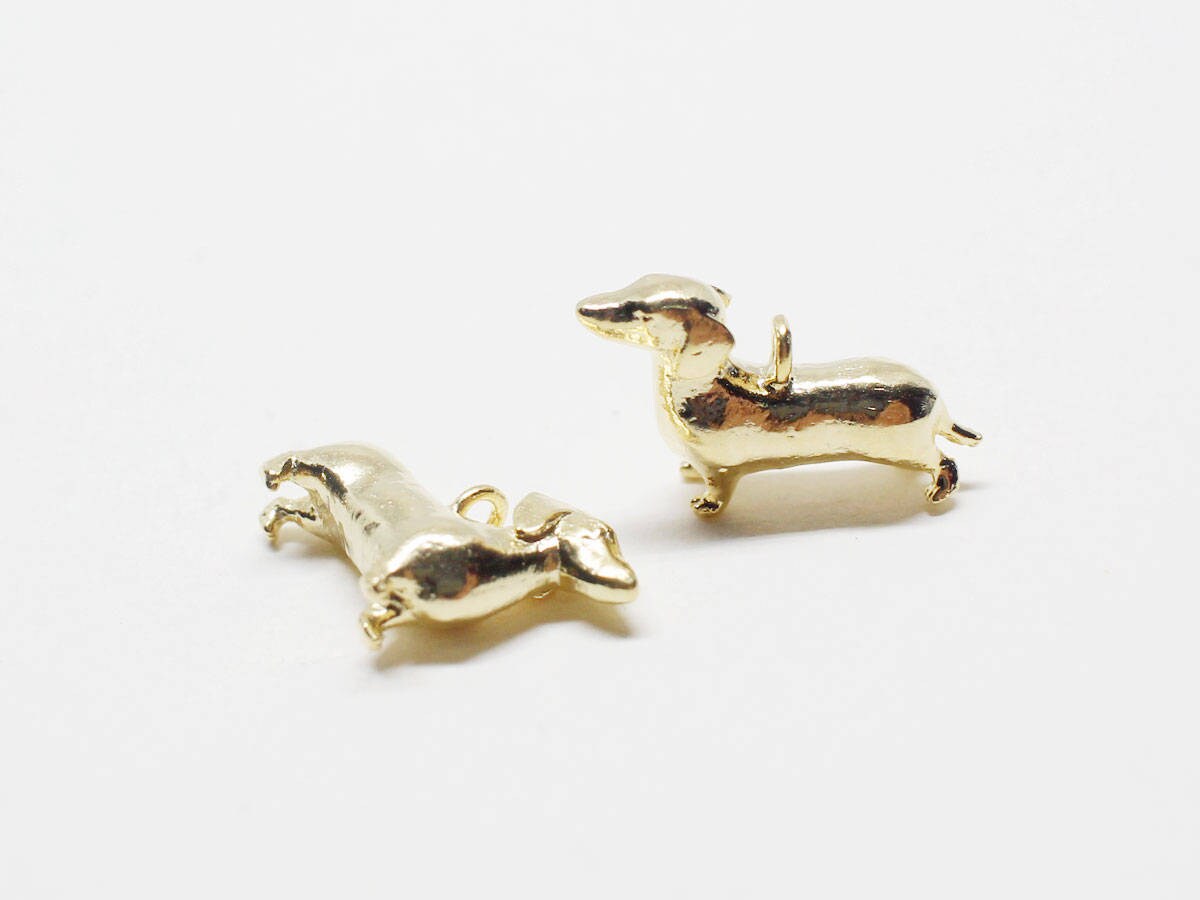 [P0701]2pcs/Dachshund Pendant/Brass/Matte Gold/17x11mm