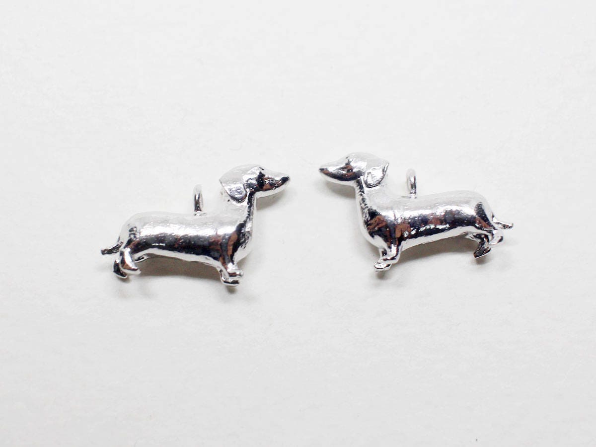 [P0701]2pcs/Dachshund Pendant/Brass/Matte Rhodium/17x11mm