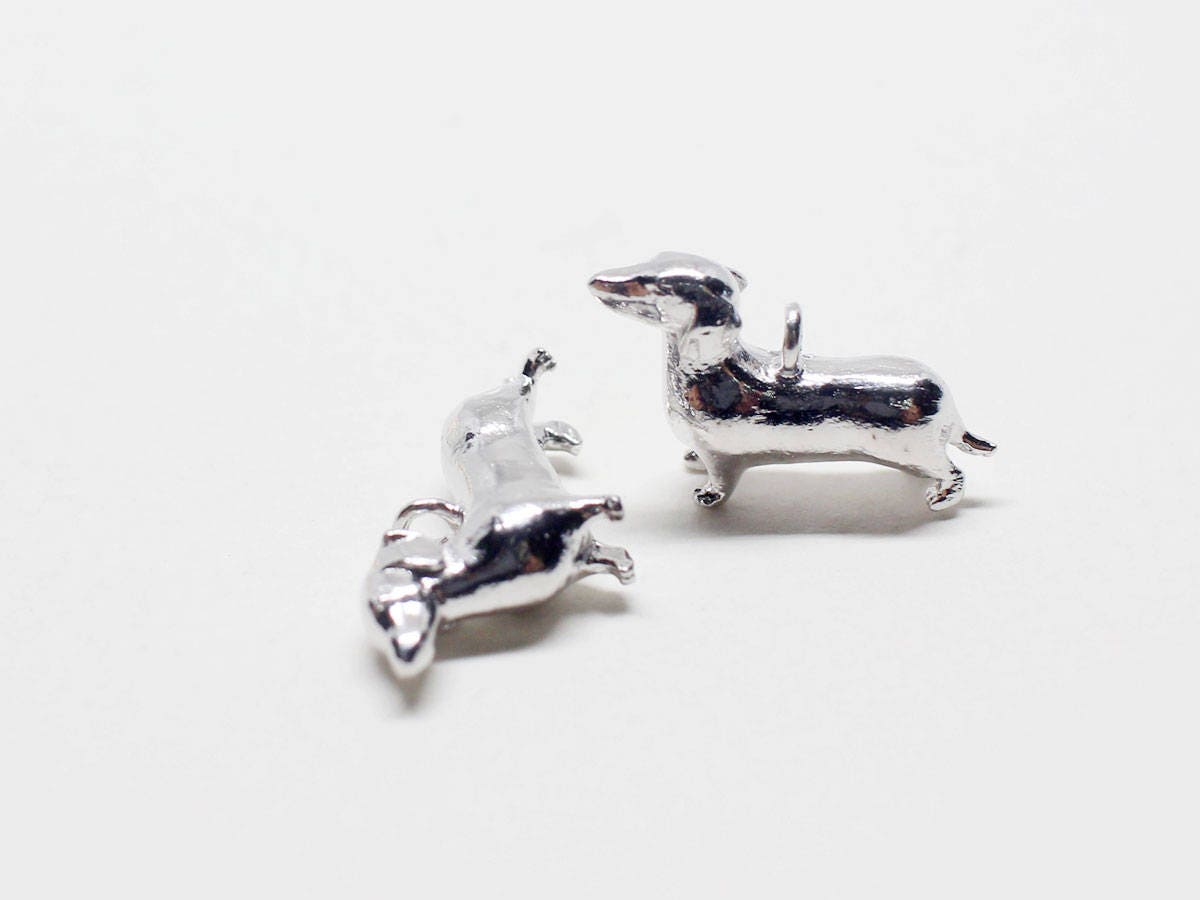 [P0701]2pcs/Dachshund Pendant/Brass/Matte Rhodium/17x11mm