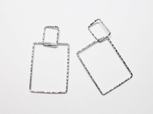 [P0704-1]2pcs/Large Hammered Two Rectangle Pendant Connector/Brass/Rhodium/6.5x27mm,15.7x12mm