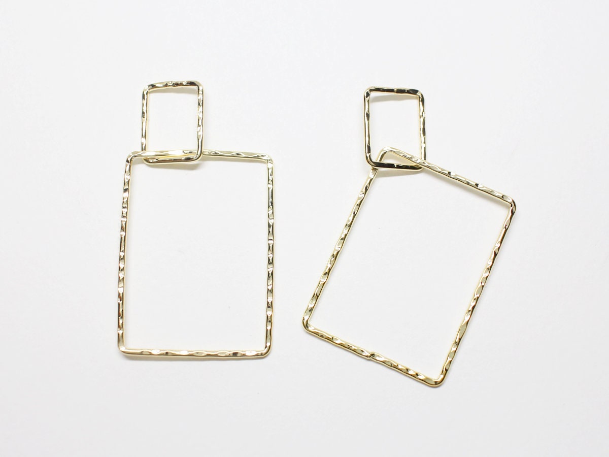 [P0704-1]2pcs/Large Hammered Two Rectangle Pendant Connector/Brass/Gold/6.5x27mm,15.7x12mm