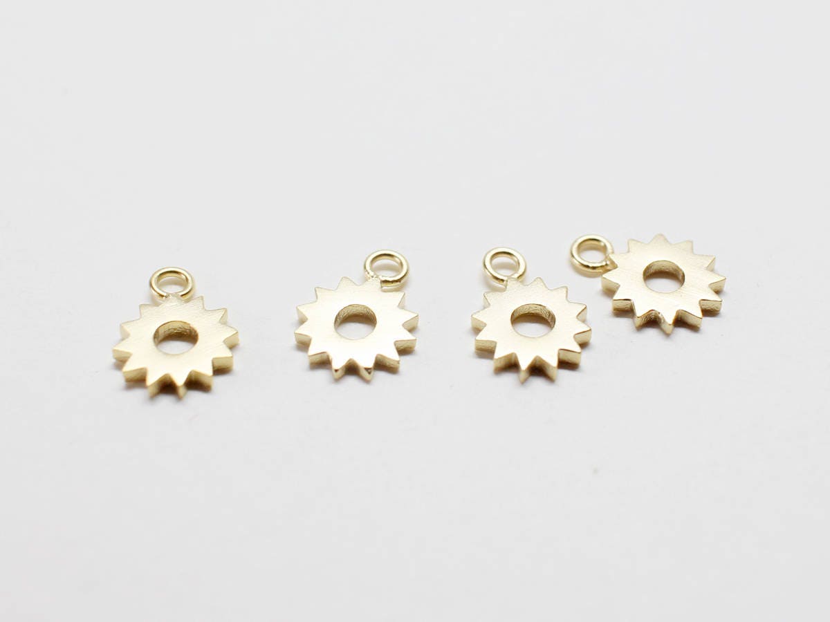 [P0709]4pcs/Mini Sun Pendant/Brass/Matte Gold/6x8mm