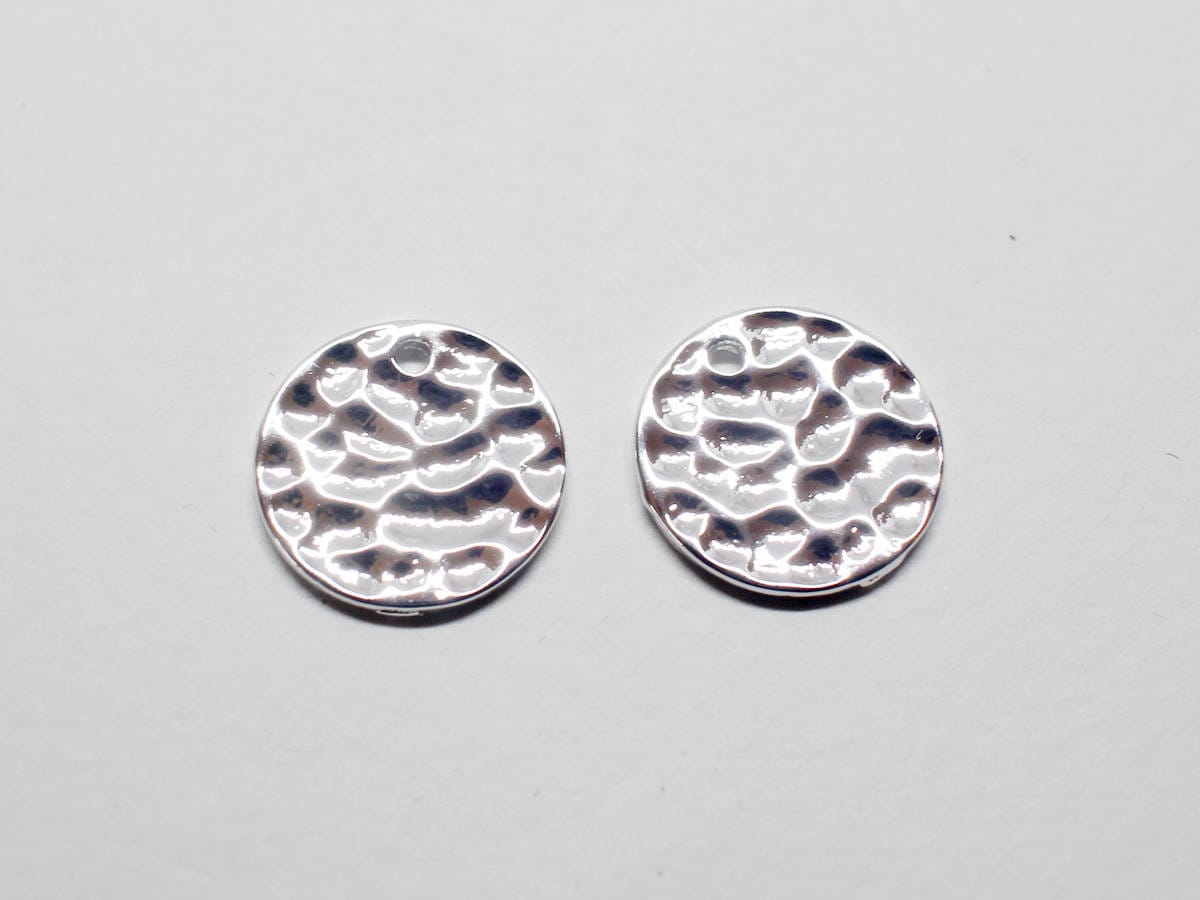 [P0710-1]4pcs/Hammered Circle Pendant/Brass/Rhodium/15mm