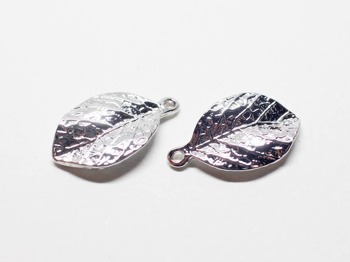 [P0714]4pcs/Leaf Pendant/Brass/Rhodium/21.8x12.8mm