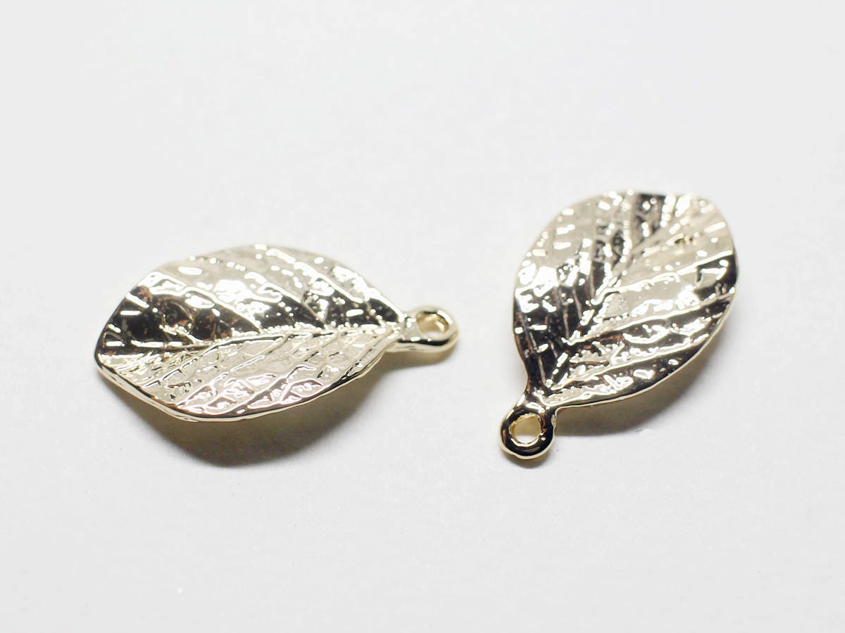 [P0714]4pcs/Leaf Pendant/Brass/Gold/21.8x12.8mm