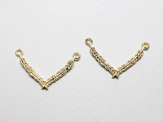 [P0715]2pcs/Laurel V Pendant/Brass/Matte gold/23x14mm