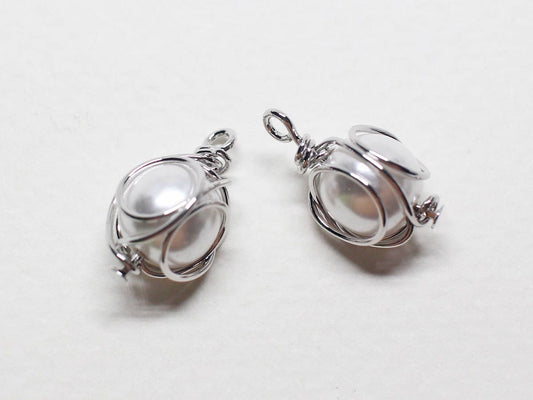 [P0716]2pcs/Wired Pearl Pendant/Brass/Rhodium/8.7x16.2mm