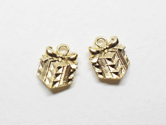 [P0717]4pcs/Gift Box Pendant/Pewter/Matte gold/8.2x10.2mm