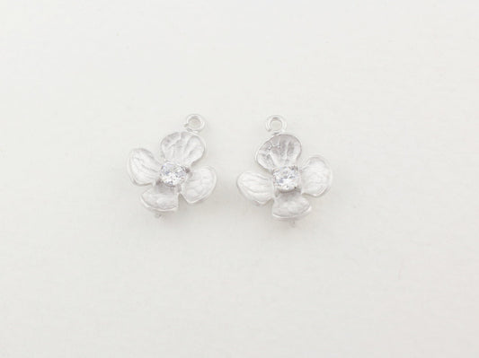 [P0074]2pcs/Cubic Flower bud pendant/Brass/Matte Rhodium/11mm