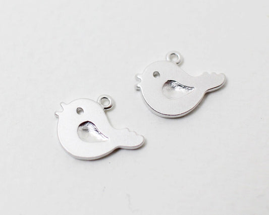 [P0075]2pcs/Bird pendant/Brass/Matte Rhodium/12 x 9 mm