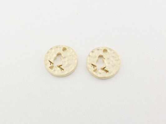 [P0076]2pcs/Hammered Circle Bird pendant/Brass/Matte Gold/11mm