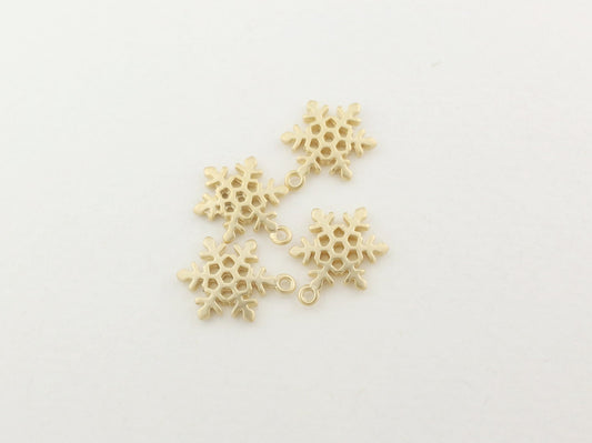 [P0080]4pcs/Snow Flake Pendant/Pewter/Matte Gold/9 x 12 mm