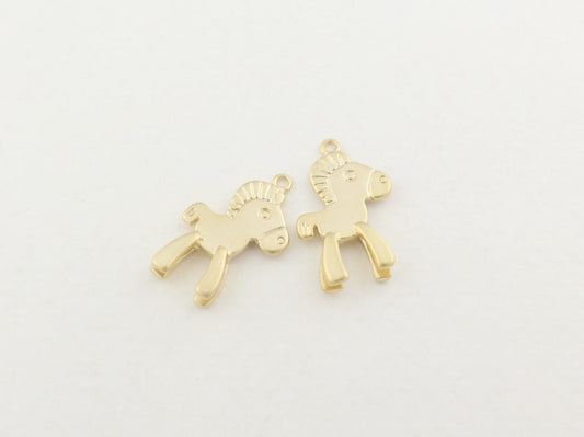 [P0082]2pcs/Pony Horse Pendant/Brass/Matte Gold/16 x 11 mm