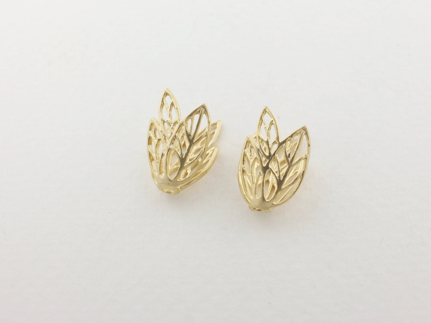 [P0088]2pcs/Leaf Bead Cap/Brass/Matte Gold/10 x 15mm