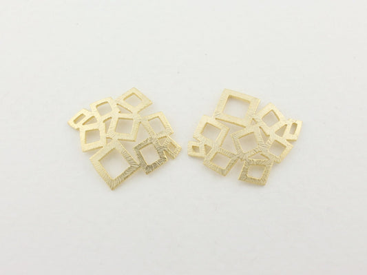 [P0089]2pcs/Tetragon Connector/Brass/Matte Gold/18 x 20mm