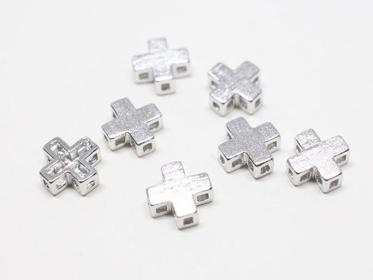 [P0093]4pcs/Cross bead/Brass/Rhodium/7.5mm