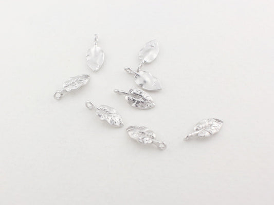 [P0094]4pcs/Detailed Leaf Pedant/Brass/Rhodium/12x 5mm