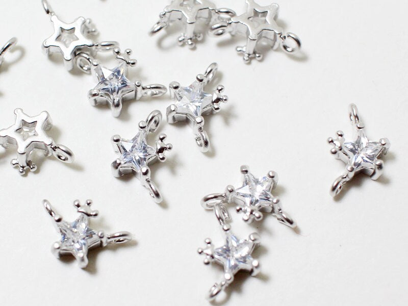 [P0095]4pcs/Cz Crown Star Pendant/Brass/Matte Rhodium/9.5 x 5.4mm