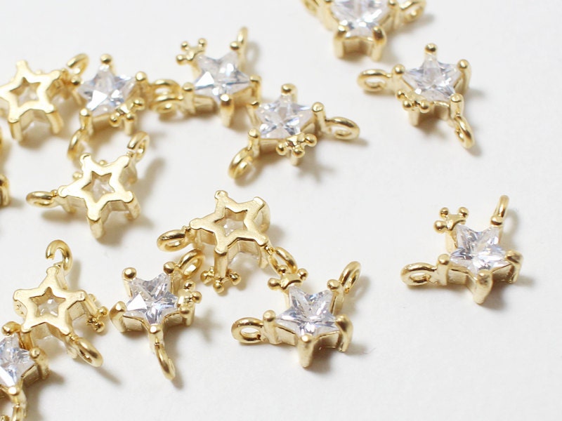 [P0095]4pcs/Cz Crown Star Pendant/Brass/Matte Gold/9.5 x 5.4mm