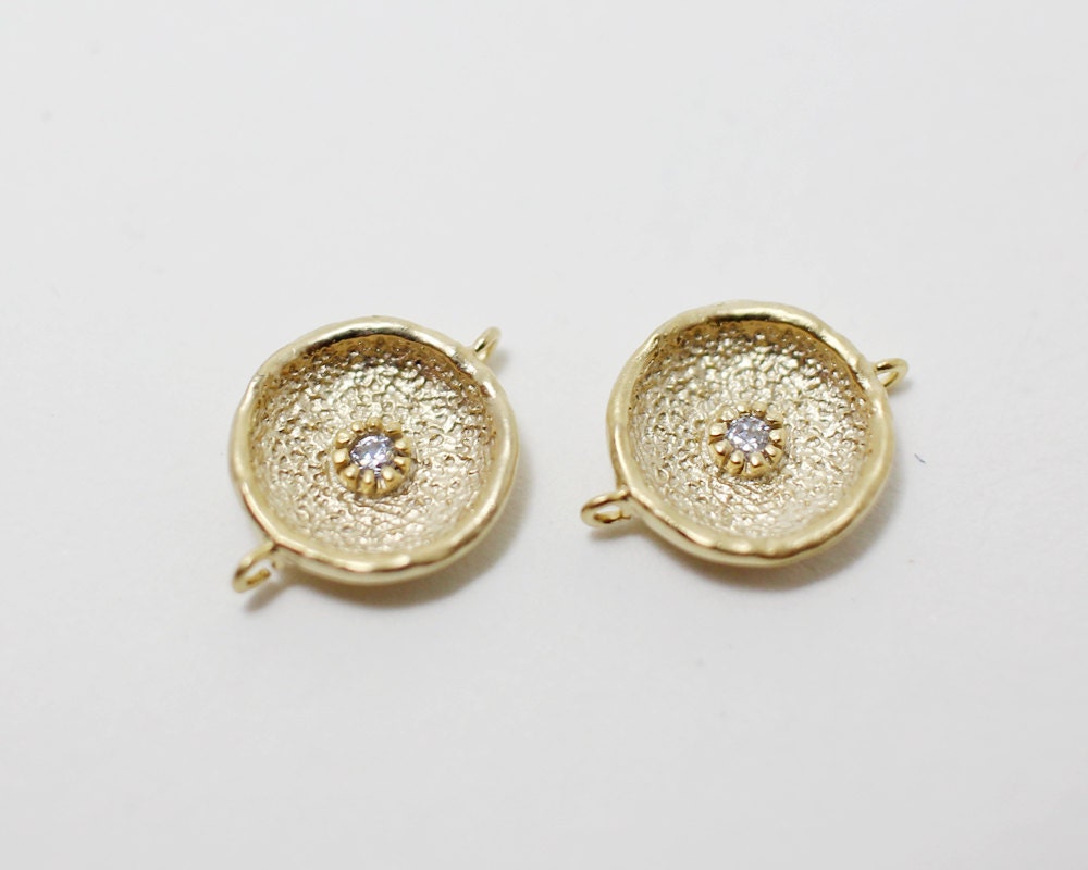 [P0096]2pcs/Disc flower bud connector with cz/Brass/Matte Gold/10mm