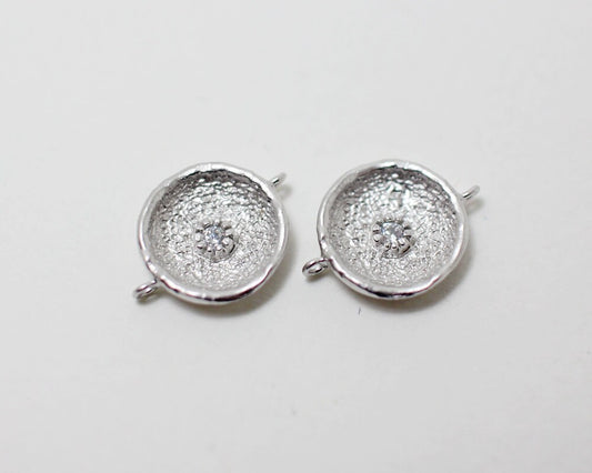 [P0096]2pcs/Disc flower bud connector with cz/Brass/Matte Rhodium/10mm