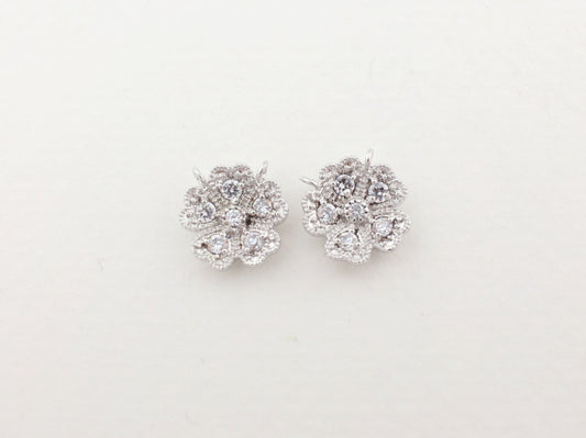 [P0098]2pcs/Leaves Clover Pendant +Cz/Brass/Rhodium/10mm