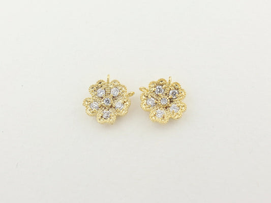 [P0098]2pcs/Leaves Clover Pendant +Cz/Brass/Gold/10mm