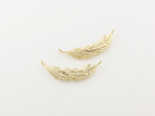 [P0009]2pcs/Slim Feather Connector/Brass/Matte Gold/26mm/25 x 7.5mm