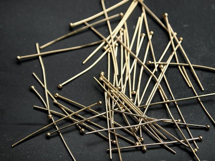 [B0003] Approx 60pcs/Ball pins/Brass/Gold plated/0.5x 31.5mm,1.5mm