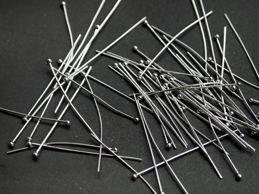 [B0003] Approx 60pcs/Ball pins/Brass/Rhodium plated/0.5x 31.5mm,1.5mm