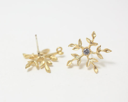 [E0011]/1 pair/Laurel Earrings+ CZ/Brass/Matte Gold/16x16mm