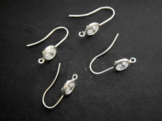 [E0015]/1 pair/Cubic Zirconia earring Hook/Brass/Matte Rhodium/18mm