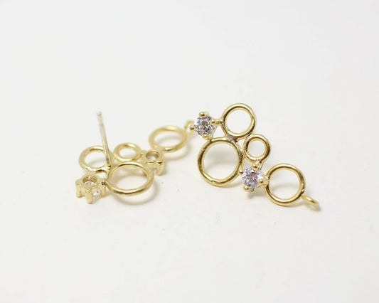 [E0016]/1 pair/4 Circles Earrings/Brass/Matte Gold/12x21.5mm