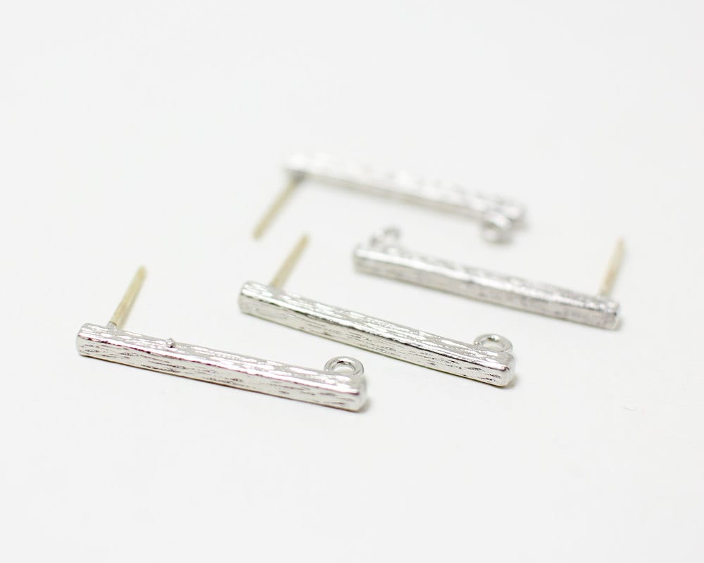 [E0017]/1 pair/Bar Earrings/Brass/Matte Rhodium/2x22mm