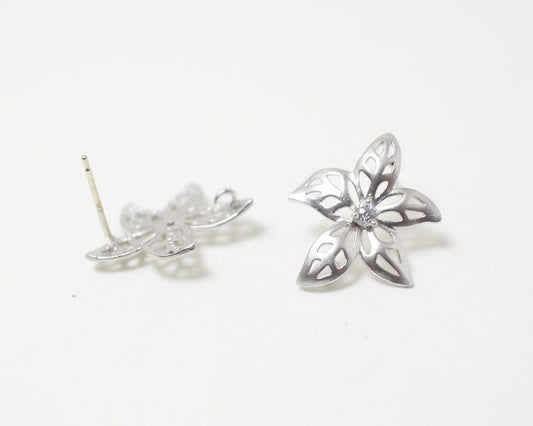 [E0023]/1 pair/Petal EarringsBrass/Matte Rhodium/24x16mm