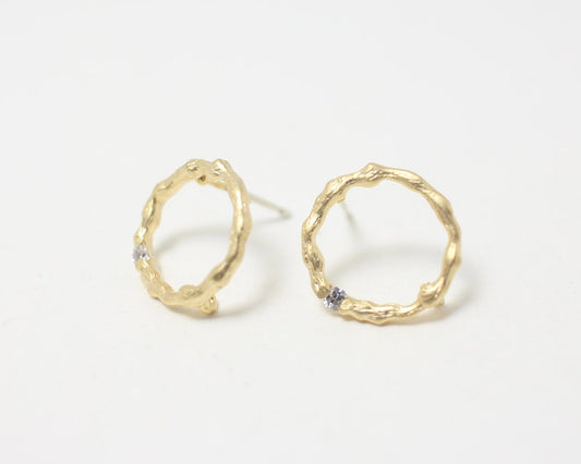 [E0024]/1 pair/Branch textured Round Earrings/Brass/Matte Gold/13x13mm