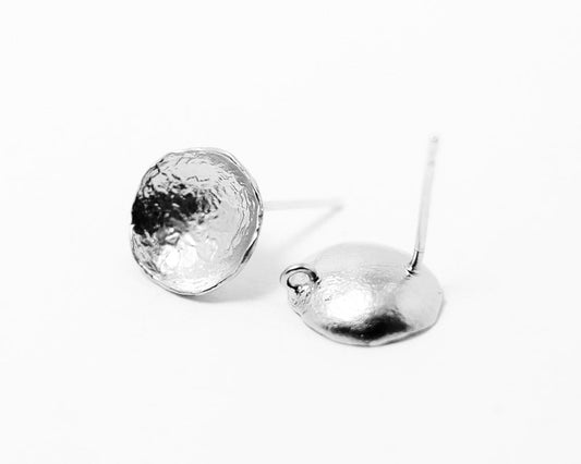 [E0029]/1 pair/Textured Concave Earrings/Brass/Matte Rhodium/10.5mm