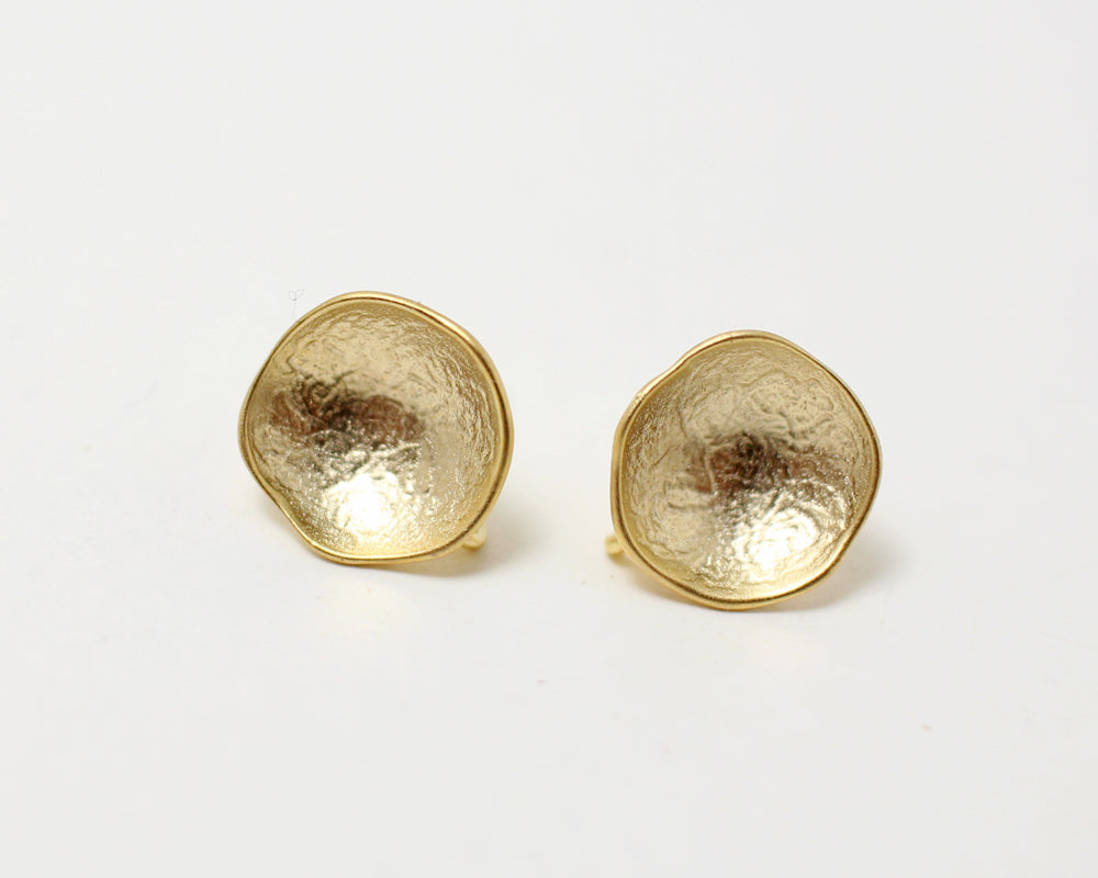 [E0029]/1 pair/Textured Concave Earrings/Brass/Matte Gold/10.5mm