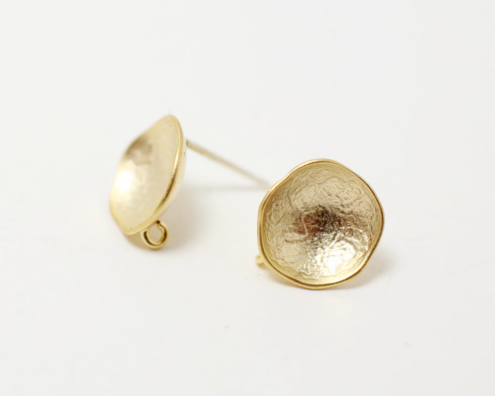 [E0029]/1 pair/Textured Concave Earrings/Brass/Matte Gold/10.5mm