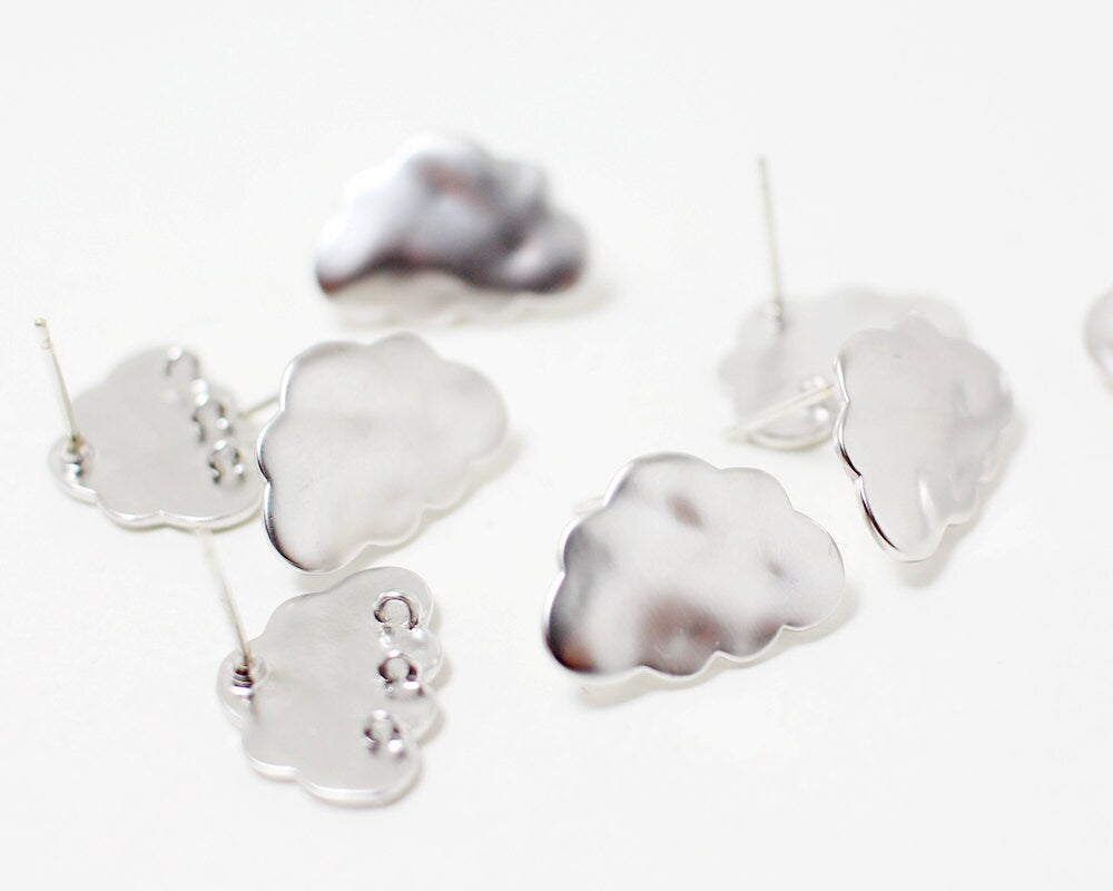 [E0030]/1 pair/Cloud Earrings/Brass/Matte Rhodium/20 x 12 mm