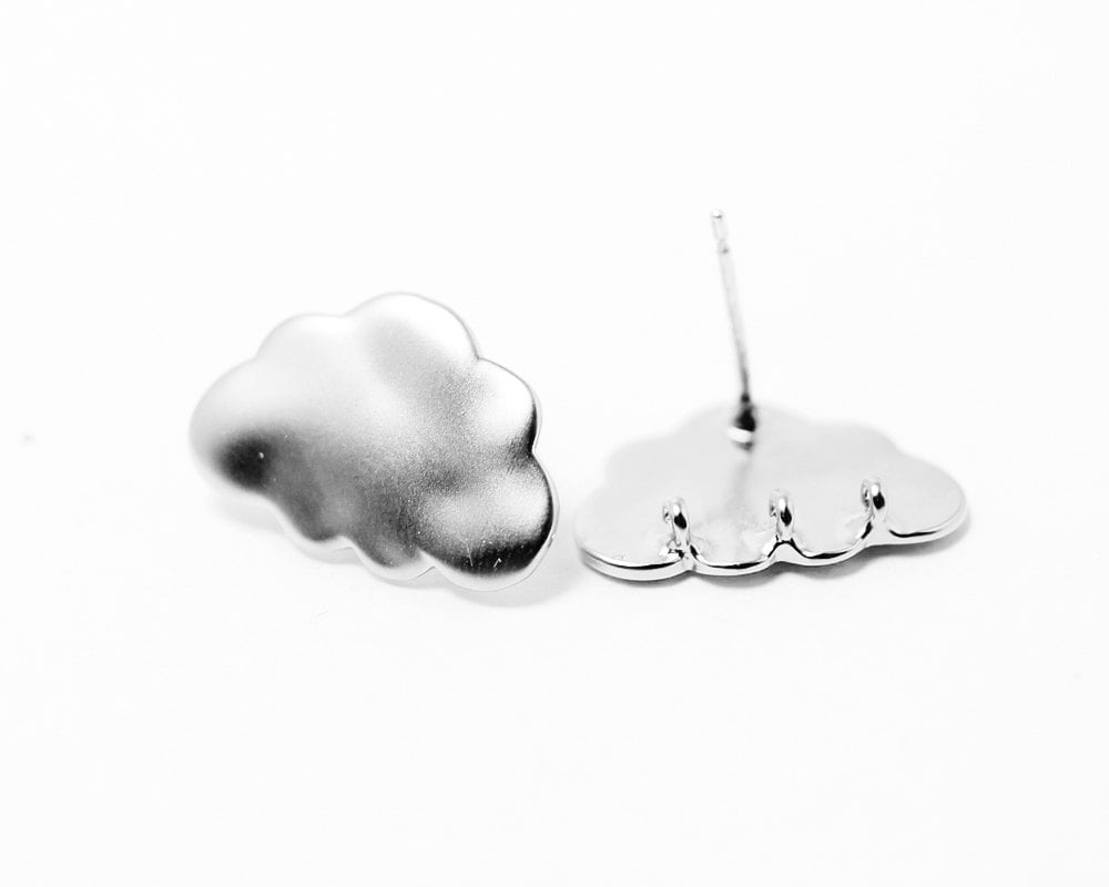 [E0030]/1 pair/Cloud Earrings/Brass/Matte Rhodium/20 x 12 mm