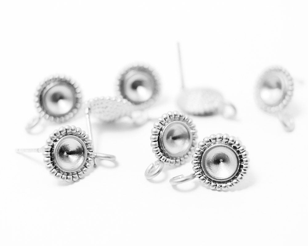 [E0033]/1 pair/Sunflower Motivated Circle Earrings/Brass/Matte Rhodium/10 x 13 mm