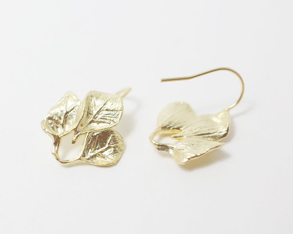 [E0034]/1 pair/leaves Ear Hook/Brass/Matte Gold/15x15 mm